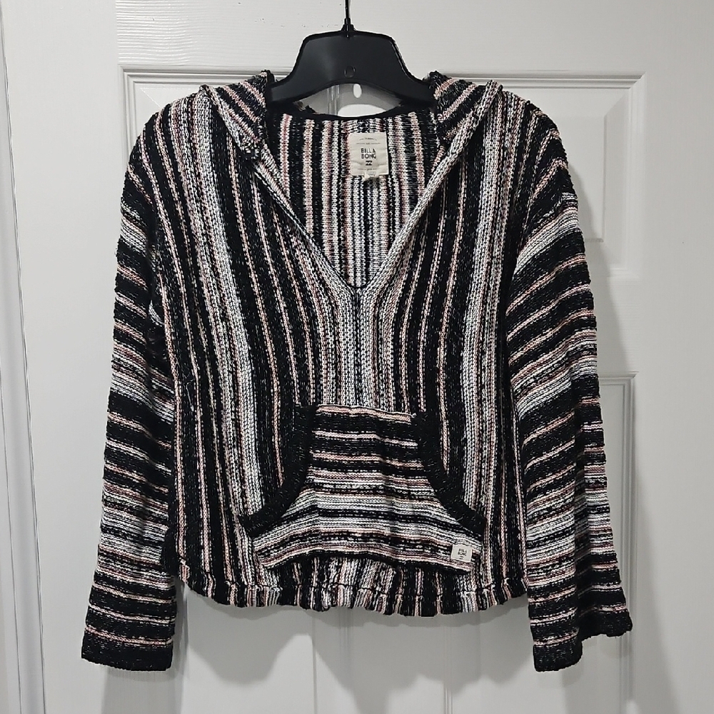 Billabong Black, White & Pink Striped Baja Hoodie